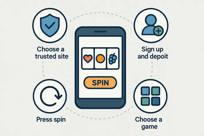 To visually illustrate the step-by-step process for a beginner to start playing online slots, as described in the article.